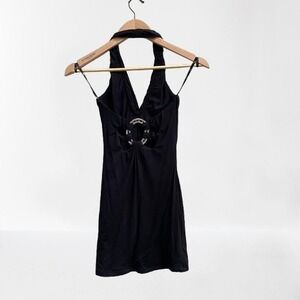 NEW Sky Halter Top‎ Embellished Open Back Black XS